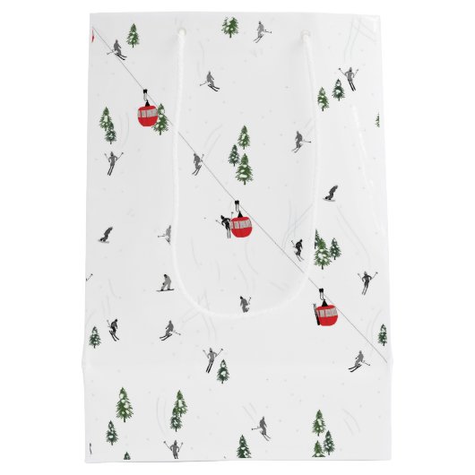 Vakantie Skiën Rode Skilift Illustratie Medium Cadeauzakje (Achterkant)