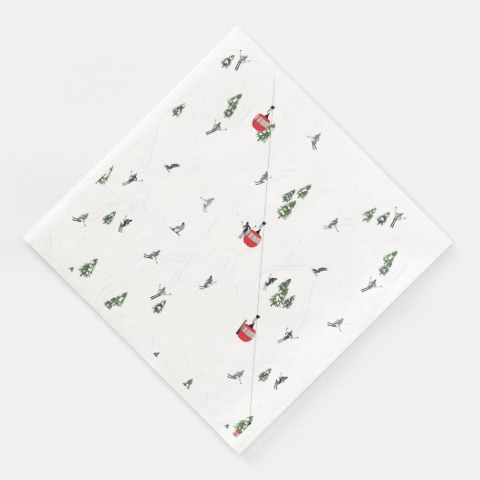 Vakantie Skiën Rode Skilift Illustratie Servet (Hoek)