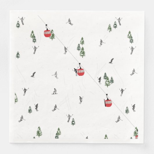 Vakantie Skiën Rode Skilift Illustratie Servet (Voorkant)