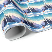 Vakantie skiër op de berg cadeaupapier (Rol Hoek)