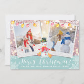 Vakantie Sneeuwman Custom 2-foto | IJsblauw en wit Feestdagenkaart (Voorkant)