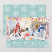 Vakantie Sneeuwman Custom 2-foto | IJsblauw en wit Feestdagenkaart (Voorkant / Achterkant)