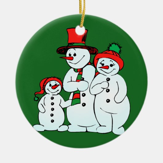 Vakantie sneeuwman familie keramisch ornament (Voorkant)