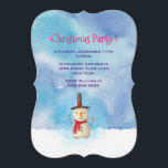 Vakantie Sneeuwman Waving Christmas Party uitnodig Kaart<br><div class="desc">Kerstfeest uitnodiging met een leuke sneeuwpop illustratie. Hij draagt een zwarte stovepipe pet,  houdt een maïskolfpijp vast en draagt een rode sjaal. Hallo In de koude witte sneeuw staan lachen en zwaaien De achtergrond is samengesteld uit waterverf lucht met blauwe en paarse kleuren die samenvloeien en zich vermengen.</div>