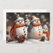Vakantie Sneeuwmannen met Pinecones & Glitter Feestdagenkaart (Voorkant / Achterkant)