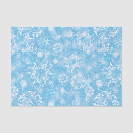  vakantie-sneeuwvlokken op blauwe ontkoppeling tissuepapier (Voorkant)