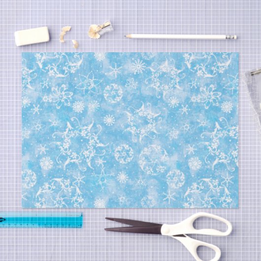  vakantie-sneeuwvlokken op blauwe ontkoppeling tissuepapier (Craft)
