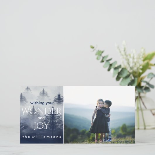 Vakantie Sneeuwwoud Winter Wonderland Foto Feestdagenkaart (Staand voorkant)