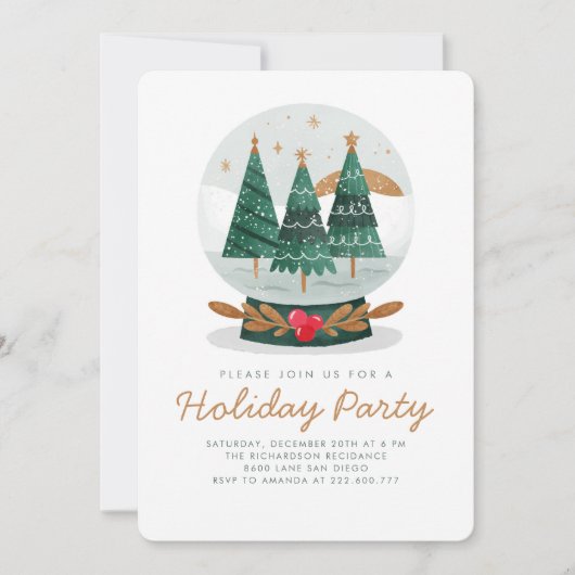 Vakantie SnowGlobe Party groen blad uitnodiging (Voorkant)