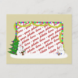 Vakantie Snowman Familie Foto Lijst Feestdagenkaart