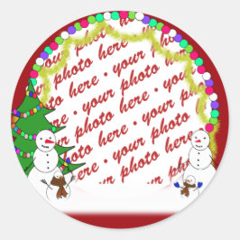 Vakantie Snowman Familie Foto Lijst Ronde Sticker