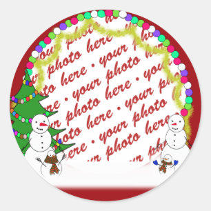 Vakantie Snowman Familie Foto Lijst Ronde Sticker