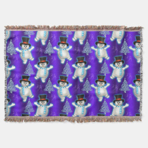 Vakantie Snowmen dansen in Sneeuwblauw Kerstfeest Deken