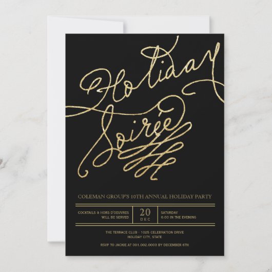 Vakantie Soiree Gold Glitter Script Classy Party Kaart (Voorkant)