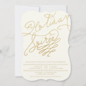 Vakantie Soiree Gold Glitter Script Party Uitnodig Kaart (Voorkant)
