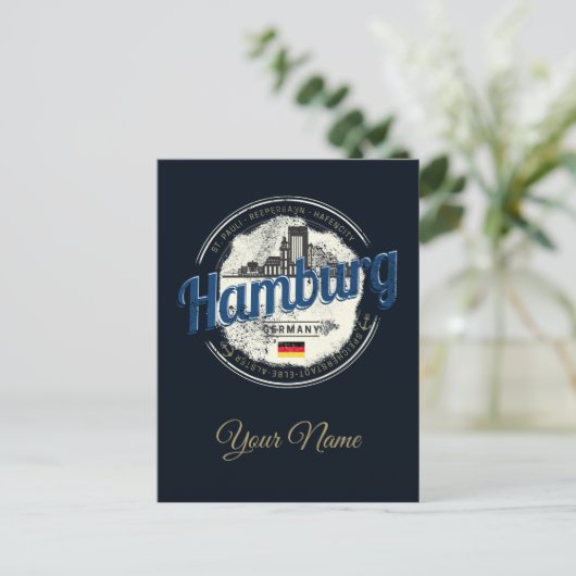  vakantie souvenir van skyline van hamburg feestdagenkaart (Staand voorkant)