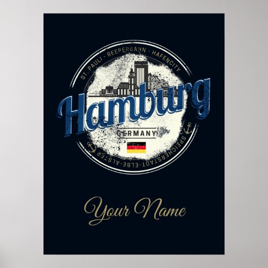 vakantie souvenir van skyline van hamburg poster (Voorkant)