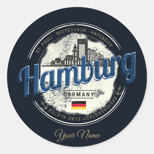  vakantie souvenir van skyline van hamburg ronde sticker (Voorkant)