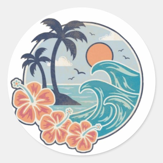 Vakantie sticker golft palmbomen en zonnebloemen (Voorkant)