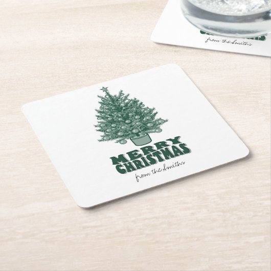  Vakantie Stijl Retro Groene Kerstboom Kartonnen Onderzetters (Schuin)