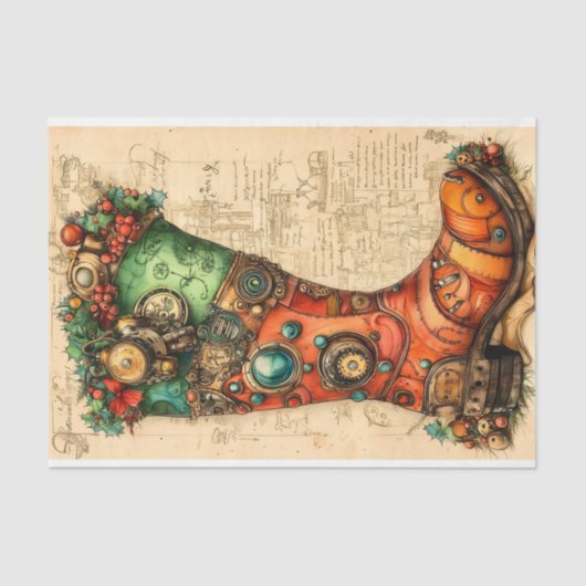 Vakantie Stocking Steampunk Vibe BL5 Decoupage Tissuepapier (Voorkant)