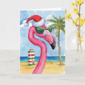 Vakantie Strand Dieren-Flamingo - Vrolijk Kerstfee Kaart (Gele Bloem)