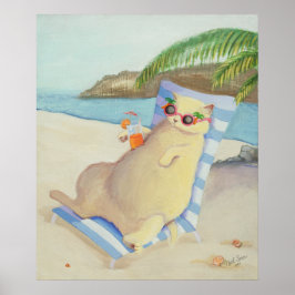 Vakantie Strand Kat Onder Palmboom Muurkunst Poster