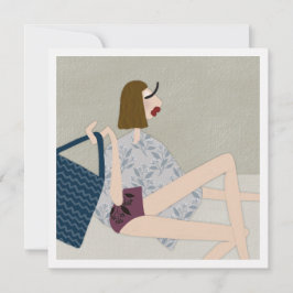 Vakantie Strand Meisje Mode Illustratie Kunstkaart Kaart