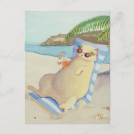 Vakantie Strandkat onder palmboom Briefkaart