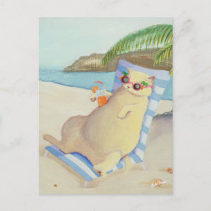Vakantie Strandkat onder palmboom Briefkaart