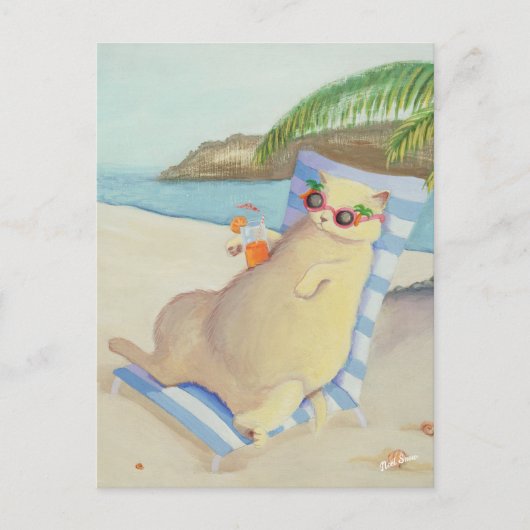 Vakantie Strandkat onder palmboom Briefkaart (Voorkant)