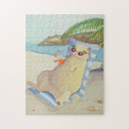 Vakantie Strandkat onder palmboom Legpuzzel