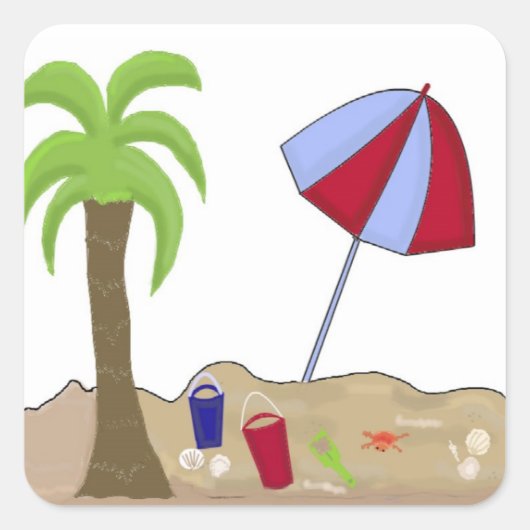 Vakantie strandtafereel vierkante sticker (Voorkant)