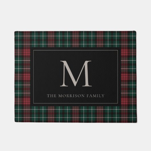 Vakantie Tartan Monogram & Naam Deurmat (Voorkant)