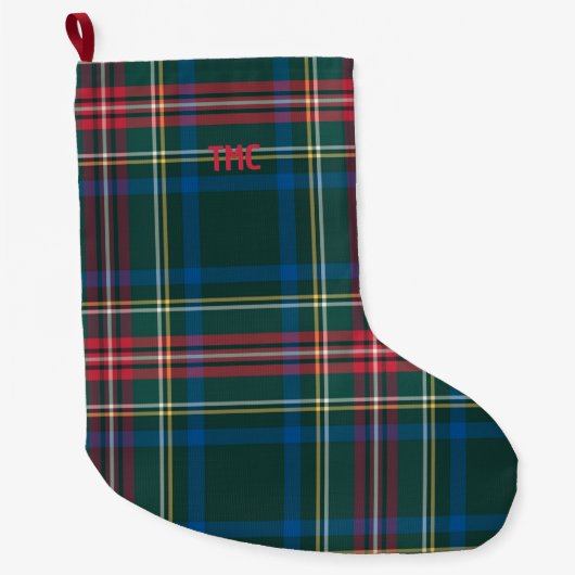 Vakantie Tartan Plaid INITIALEN Feestelijke Classi Grote Kerstsok (Voorkant)