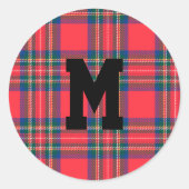 Vakantie Tartan Plaid Monogram Initiaal Kerst Ronde Sticker (Voorkant)