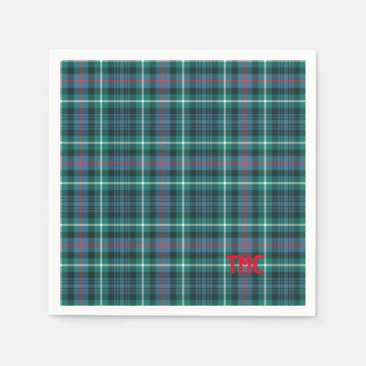 Vakantie Tartan Plaid Rode INITIALEN Festive Class Servet (Voorkant)