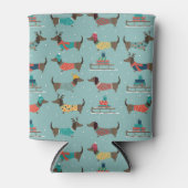 Vakantie teckels met geschenken en sleeën patroon blikjeskoeler (Voorkant)