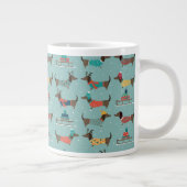 Vakantie teckels met geschenken en sleeën patroon grote koffiekop (Rechts)