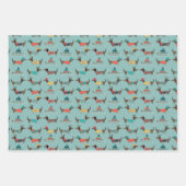 Vakantie teckels met geschenken en sleeën patroon inpakpapier vel (Voorkant 2)