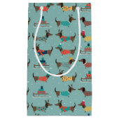 Vakantie teckels met geschenken en sleeën patroon klein cadeauzakje (Voorkant)