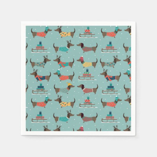 Vakantie teckels met geschenken en sleeën patroon servet (Voorkant)