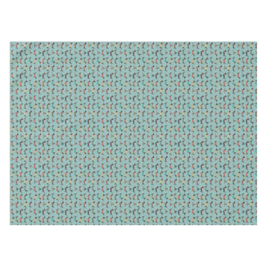 Vakantie teckels met geschenken en sleeën patroon tafelkleed (Voorkant (Horizontaal))