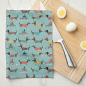 Vakantie teckels met geschenken en sleeën patroon theedoek (Quarter Fold)