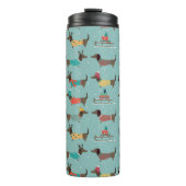 Vakantie teckels met geschenken en sleeën patroon thermosbeker (Voorkant)