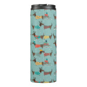 Vakantie teckels met geschenken en sleeën patroon thermosbeker (Achterkant)