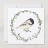 Vakantie Tiny Chickadee Waterverf schilderij Feestdagenkaart (Voorkant)