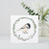 Vakantie Tiny Chickadee Waterverf schilderij Feestdagenkaart (Staand voorkant)