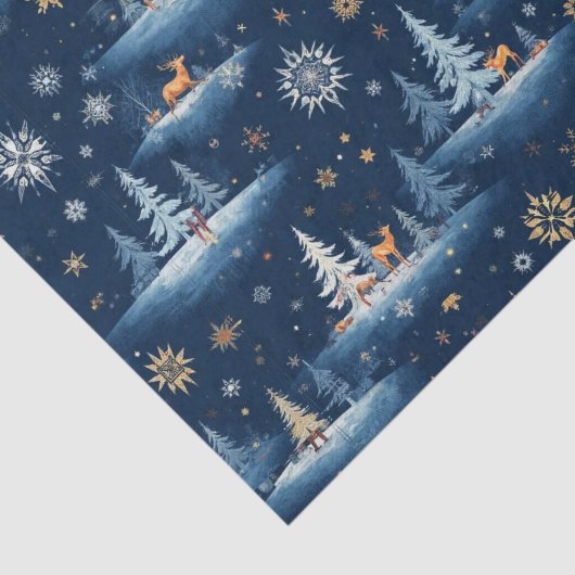 Vakantie Toile, Bomen Herten en Sneeuwvlokken Tissuepapier (Detail)