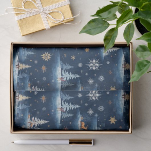 Vakantie Toile, Bomen Herten en Sneeuwvlokken Tissuepapier (Geschenk)